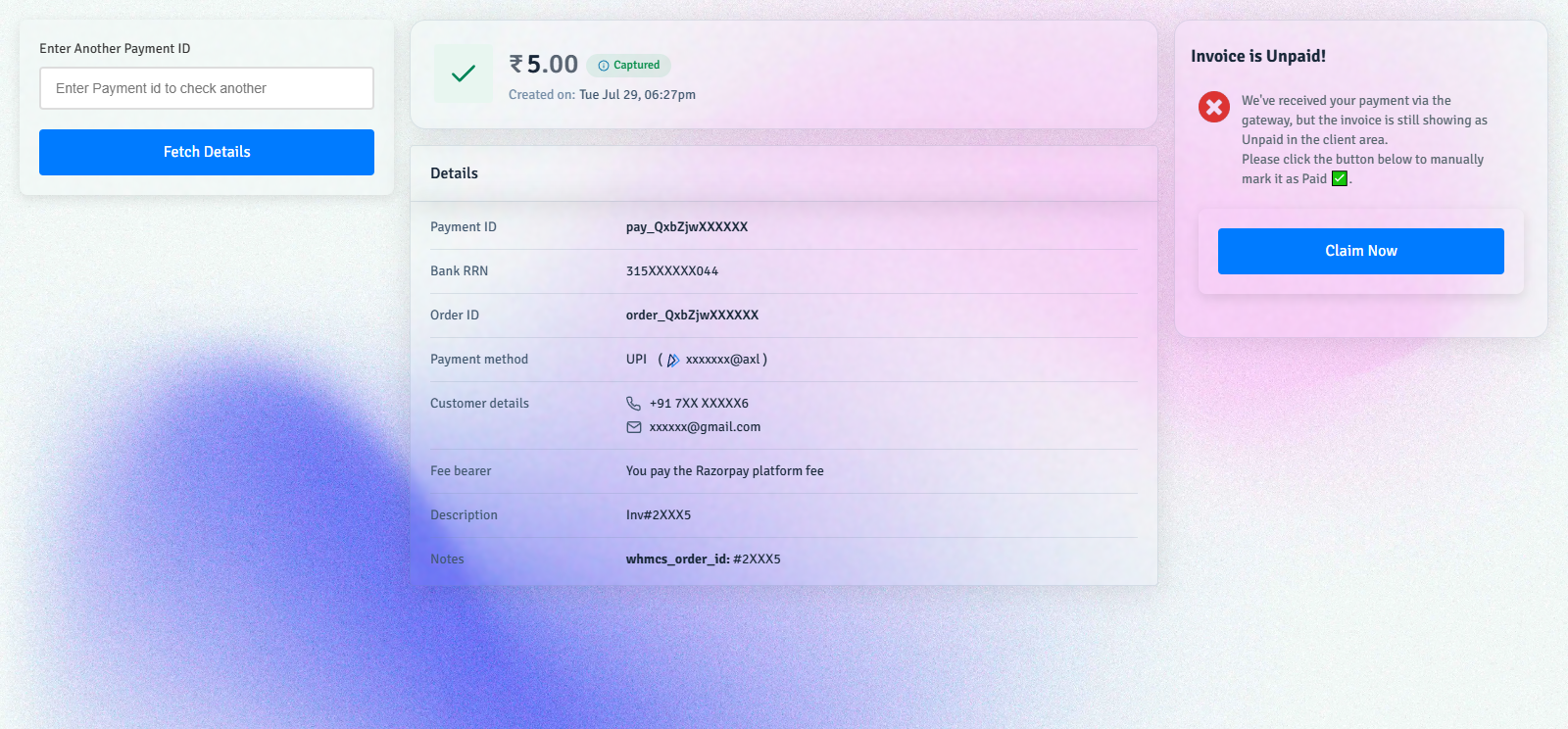 Payment Fetched Screenshot